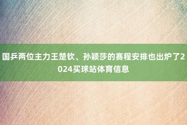 国乒两位主力王楚钦、孙颖莎的赛程安排也出炉了2024买球站体育信息