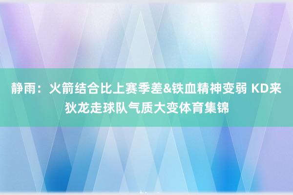 静雨：火箭结合比上赛季差&铁血精神变弱 KD来狄龙走球队气质大变体育集锦